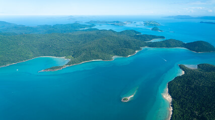Naklejka premium Aerial view of coastal inlet meeting tropical forest