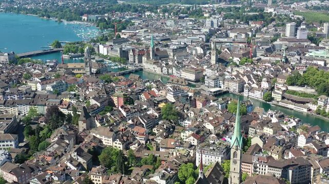 Aerial view of Zurich downtown. Zurich is important financial and economical center of Switzerland.