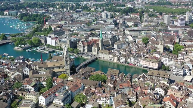 Aerial view of Zurich downtown. Zurich is important financial and economical center of Switzerland.