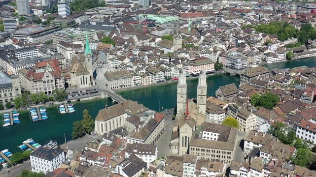 Aerial view of Zurich downtown. Zurich is important financial and economical center of Switzerland.