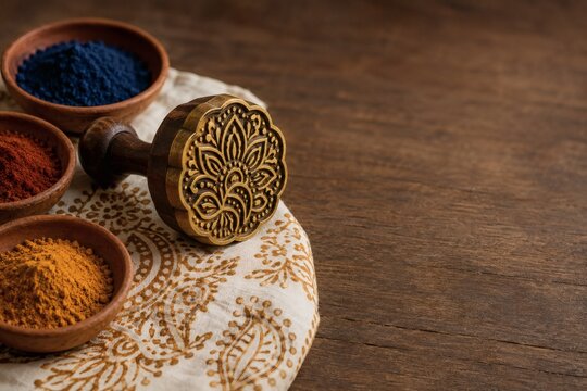 Indonesian batik cap wooden stamp with natural dye pigments traditional craft heritage