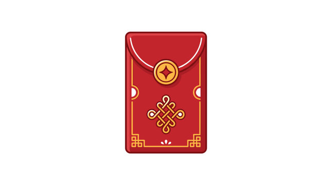 Traditional Chinese red festive ornament with intricate paper-cut patterns, decorative border elements, and symbolic lunar new year motifs on a clean white background for design.