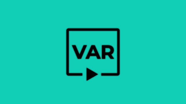 VAR Icon Animation Loop with Pulsating Video Play Button Isolated on Black Background Football Referee Assistant Motion Graphic Overlay.var checking icon animation video.