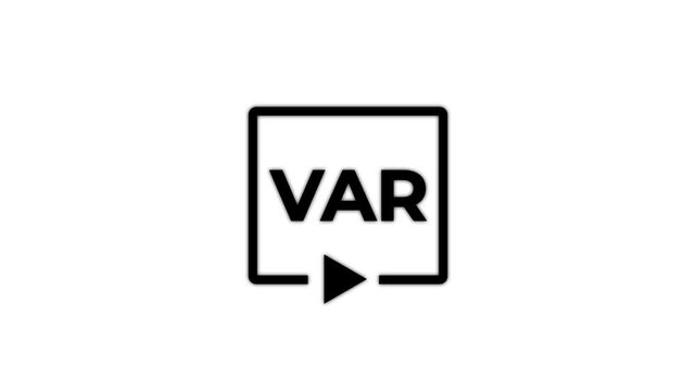 VAR Icon Animation Loop with Pulsating Video Play Button Isolated on Black Background Football Referee Assistant Motion Graphic Overlay.value time icon animation