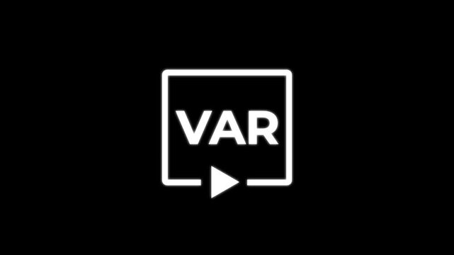 VAR Icon Animation Loop with Pulsating Video Play Button Isolated on Black Background Football Referee Assistant Motion Graphic Overlay