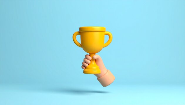 Golden Championship Cup Held by Hand 3D Render Icon
