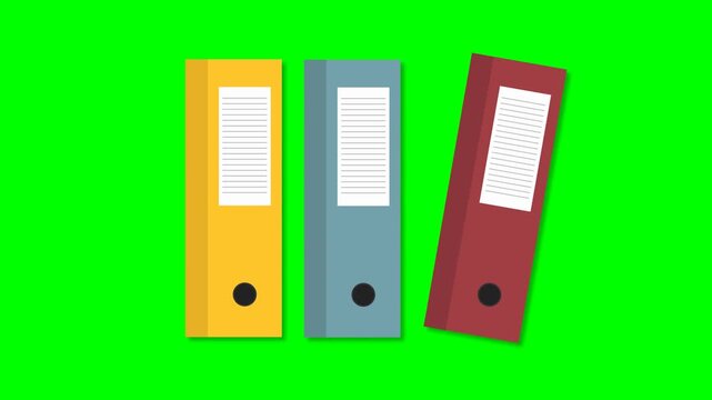 Three colorful office binders stand against a vibrant green background.