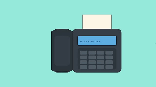 Flat Design Illustration of a Fax Machine on a Teal Background.