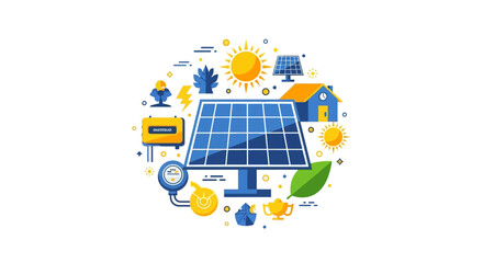 Fototapeta premium Solar Panel and Renewable Energy Icons Vector Illustration for Clean Power, Sustainable Home, and Green Technology Concept