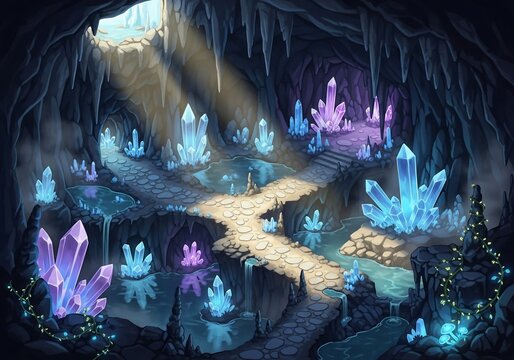 Enchanting Crystal Cavern: Luminous Gemstones & Ethereal Light