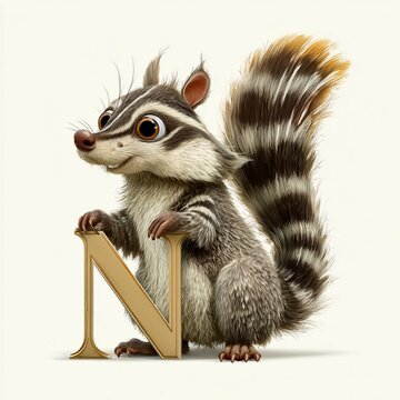Cute  Numbat Character Holding Letter N Illustration Vector Animal Mascot Design
