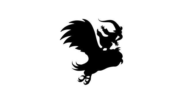 Klaas Vaak flying on an owl, black isolated vector silhouette