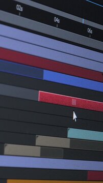 Professional Video Editing Timeline Interface for Motion Graphics, multitrack workspace displaying keyframes, sequencing, postproduction tools, creative workflow and digital content, vertical footage