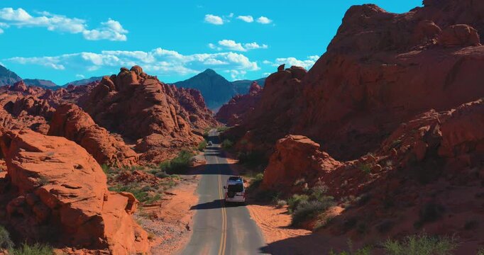Traffic Driving Through Valley of Fire State Park, Nevada