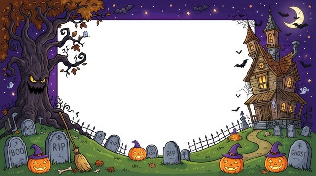 Halloween Spooky Castle Border Frame For Kids