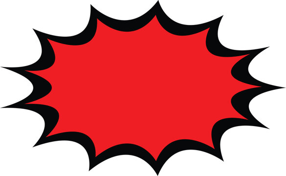 Red comic starburst bubble vector isolated on white. Pop art spiky explosion speech bubble with thick black outline. Blank jagged tag template for promo or sales discount.