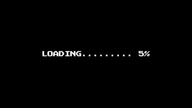 Gaming Loading Screen, Retro 8 Bit Percentage Progress Bar, Retro 8-Bit Pixelated Loading Progress Animation for Vintage Video Games and Computer Command Line Style Movie Transitions 4k video