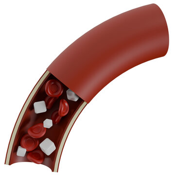High Blood Sugar Level Concept with Red Blood Cells and Sugar Cubes Inside Artery 3D Illustration