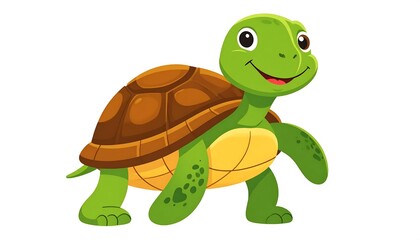 Obraz premium Cartoon green dinosaur character with brown shell.