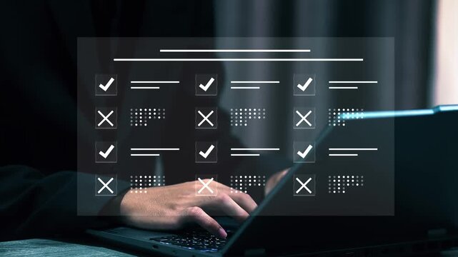 Online survey questionnaire with digital feedback form, customer evaluation and business assessment concept. Filling form, research analytics, technology interface and data review.