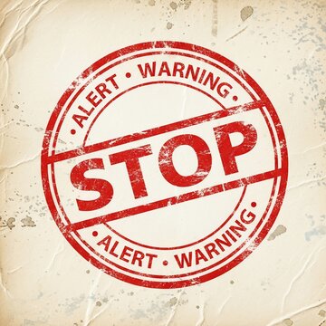 Urgent Red Alert Stamp: Vintage Grunge Texture, Bold STOP Message, Evoking Caution & Immediacy