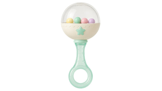 Baby Rattle Toy with Colorful Beads on Transparent Background