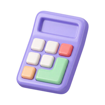 3D purple calculator icon with colorful buttons rendered on a transparent background perfect for financial management user interface accounting budget and educational design projects