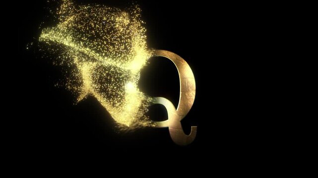 The English letter Q in gold and transparent colors