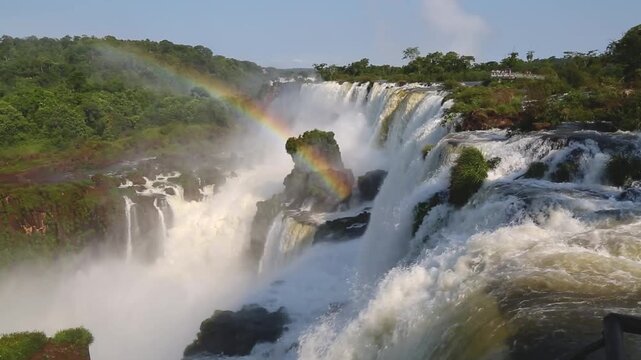 Famous Iguazu falls on the border between Argentina and Brazil