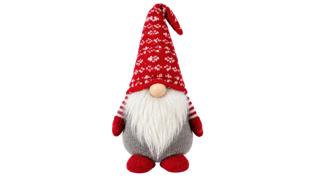 Christmas Gnome Plush Toy with Red Hat on Transparent Background