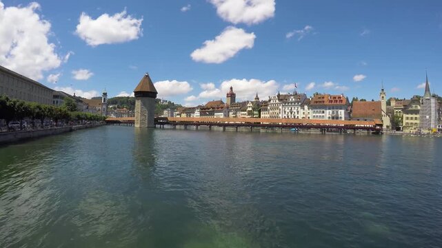 Lucerne, Canton of Lucerne / Switzerland - July 03 2016: View of the picturesque old city of Lucerne. Lucerne is important historical and cultural city in the german speaking part of Switzerland. 