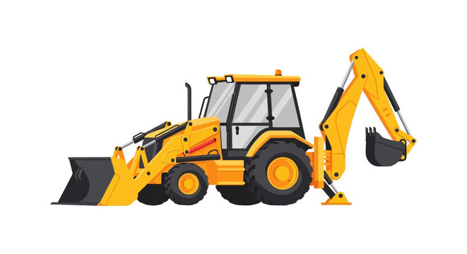 Yellow Backhoe Loader Construction Vehicle Vector Illustration Isolated on White Background