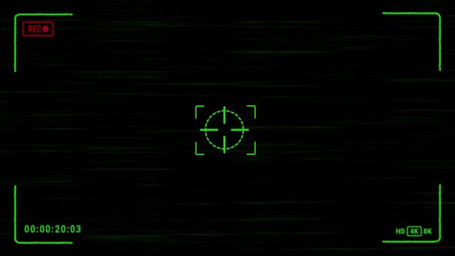 Green night vision surveillance tactical camera hud overlay recording HUD. 4K Video