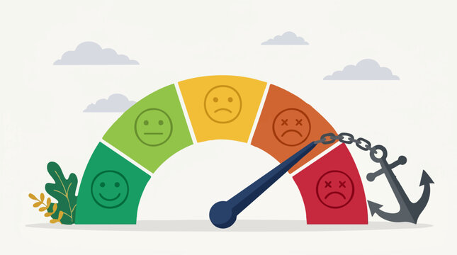 Mood scale with anchor dragging pointer to low satisfaction or well-being