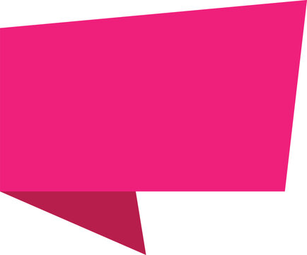 Pink origami banner vector template on white background. Folded paper speech bubble or geometric ribbon label for text. Blank fuchsia text box for business promotion or sale.