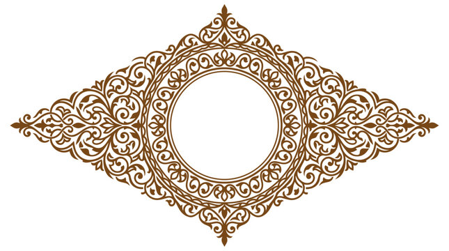 Vintage ornate frame with intricate floral filigree, brown damask border vector, decorative symmetrical scrollwork element for luxury wedding invitations