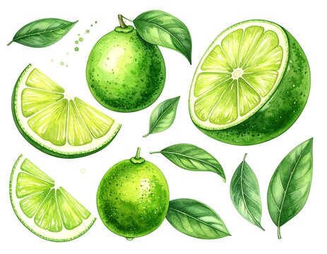 Green Limes  Leaves Art.