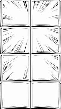 Dynamic manga frame with radial speed lines and comic book effects. Bold cartoon illustration featuring explosive action elements and retro halftone patterns.