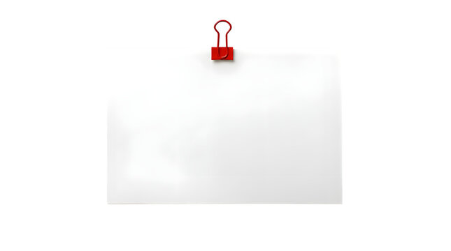 Blank white paper document held by red metal binder with document stationary business presentation template information communication supplies administration organized branding attached
