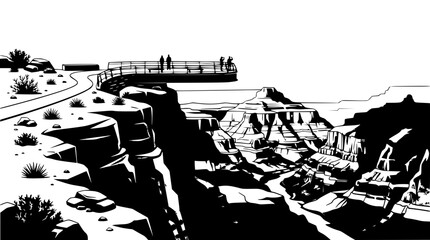 Naklejka premium Grand Canyon Observation Deck Silhouette - Dramatic Black and White Landscape