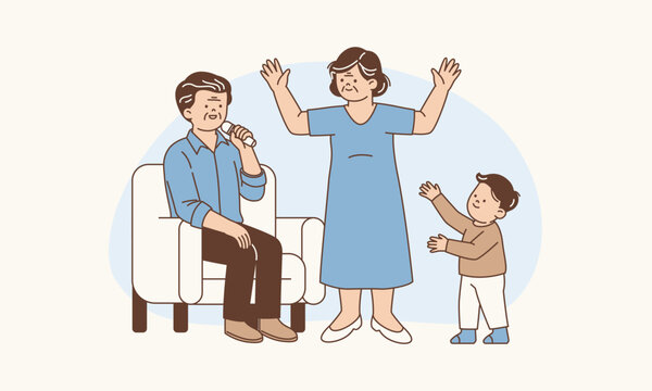 Generations Together Karaoke Fun with Elder's Favorite Songs Vector
