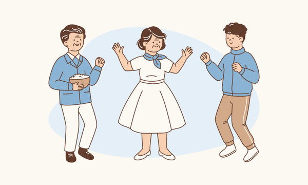 Family Enjoying Costume Party with Elders Wearing Favorite Vintage Attire Vector