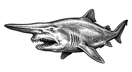 Fototapeta premium Detailed black and white illustration of a hammerhead shark