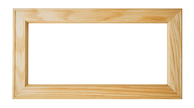 Natural light wood picture frame with mitered corners, isolated on transparent background