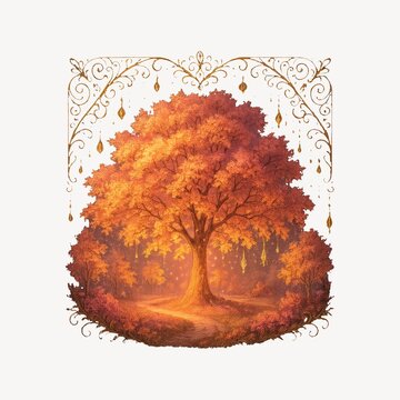 Ornate autumn tree illustration