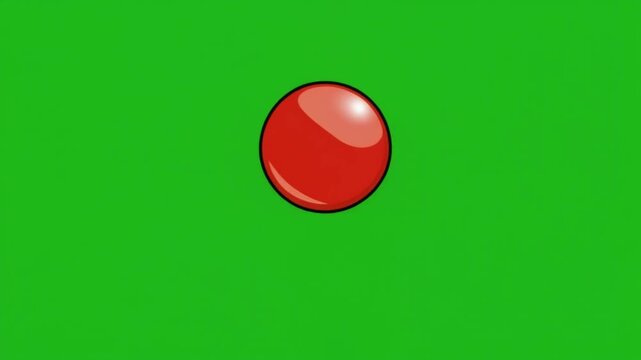 A hand with extended index finger points toward a glowing red circle on a bright green background with green screen background