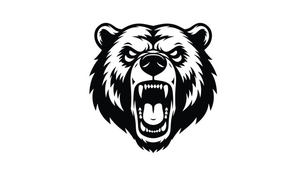 Aggressive roaring grizzly bear head mascot logo design vector illustration isolated on white background.