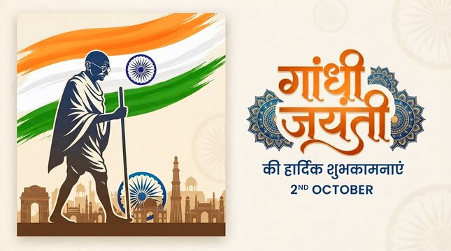 Vector illustration of Gandhi Jayanti Hindi calligraphy