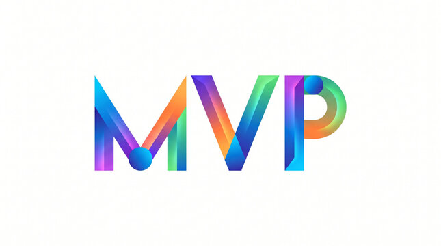 Modern Colorful MVP Typography Logo with Geometric Gradient 3D Shapes
