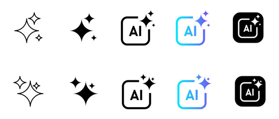 AI sparkle icon set. artificial intelligence sparkle icon set in filled linear and gradient style for smart AI feature and magic generator UI © Sabbir